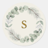 Artisan Winter Botanical Monogram Initial Gold Runder Aufkleber (Vorderseite)