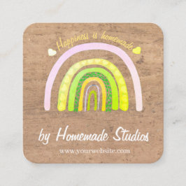 Artisan Woodgrain Rainbow 'Happiness is Homemade'  Quadratische Visitenkarte