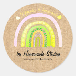Artisan Woodgrain Rainbow 'Happiness is Homemade'  Runder Aufkleber