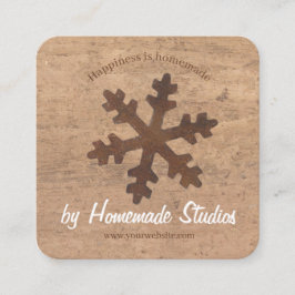 Artisan Woodgrain Rustic Snowflake 'Homemade'  Quadratische Visitenkarte