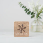 Artisan Woodgrain Rustic Snowflake 'Homemade'  Quadratische Visitenkarte (Stehend Vorderseite)