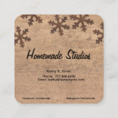 Artisan Woodgrain Rustic Snowflake 'Homemade'  Quadratische Visitenkarte (Rückseite)