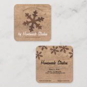 Artisan Woodgrain Rustic Snowflake 'Homemade'  Quadratische Visitenkarte (Vorne/Hinten)