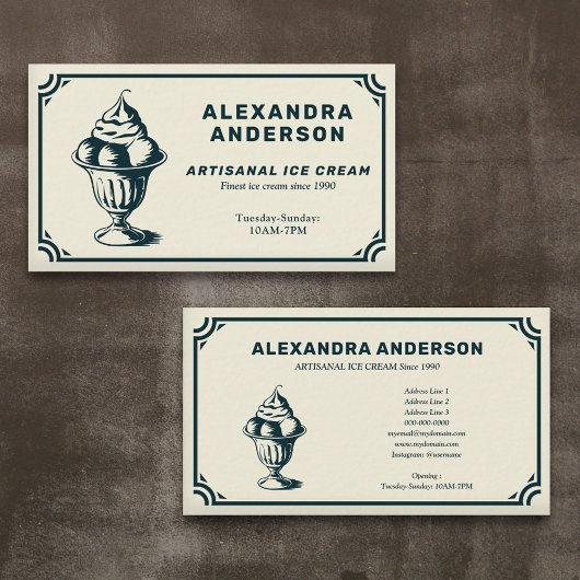 Artisanal Ice Creme Vintag Visitenkarte