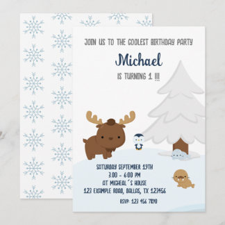 Artische Tiere, Wintertiere zum Geburtstag Einladu Einladung