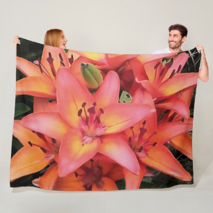 Artisitc Coral Colored Garden Lilies Fleecedecke