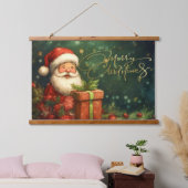 Artisitc Santa Illustration Weihnachten Rotes Grün Wandteppich Mit Holzrahmen (Schlafzimmer)