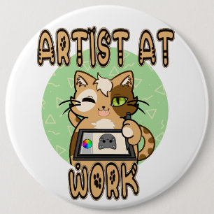 Artist at work cute cat design button