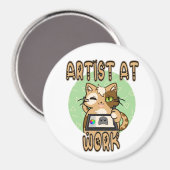Artist at work cute cat design magnet (Vorderseite/Rückseite)