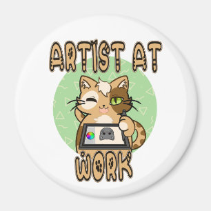 Artist at work cute cat design magnet