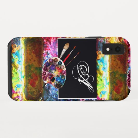 ARTIST FARBE PALETTE MONOGRAMM Black Case-Mate iPhone Hülle (Rückseite (Horizontal))