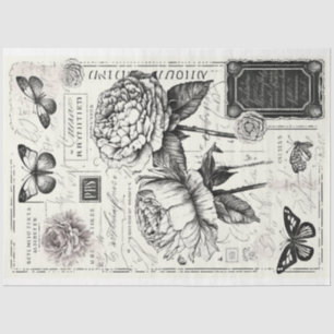 Artist Large Vintag Peony Butterfly Decoupage Seidenpapier