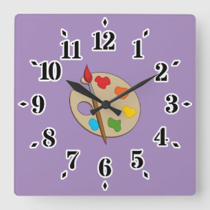 Artist Palette mit Pinsel Quadratische Wanduhr