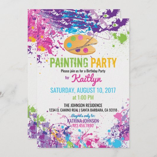 Artist Palette Paint Splashes Geburtstag Einladung (Vorne/Hinten)