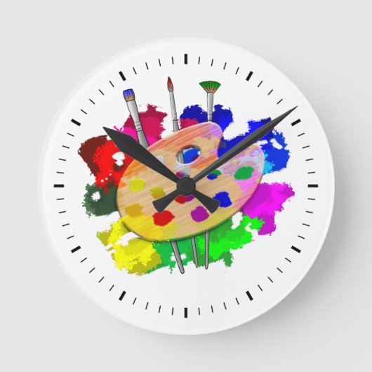 Artist Palette und Pinsel Runde Wanduhr (Vorderseite)