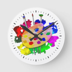 Artist Palette und Pinsel Runde Wanduhr