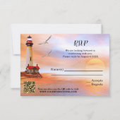 Artistic Beach Lighthouse Wedding RSVP Card Karte (Vorderseite)