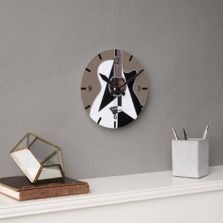 Artistic Black and White Dean Gitarre Round Clock Runde Wanduhr