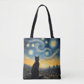 Artistic Black Cat & Celestial Town Reusable  Tasche (Vorderseite)