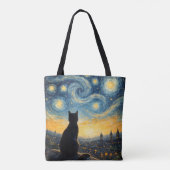 Artistic Black Cat & Celestial Town Reusable  Tasche (Rückseite)