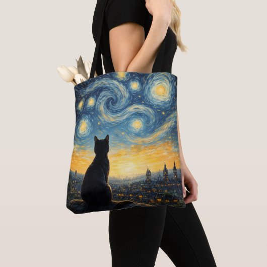 Artistic Black Cat & Celestial Town Reusable  Tasche (Von Nahem)