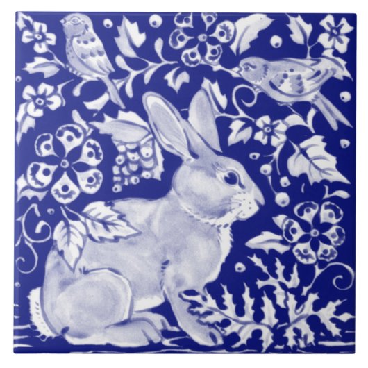 Artistic Blue Bunny Rabbit Animal Delft Dedham  Fliese (Vorderseite)