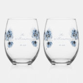 Artistic Blue Flowers Wedding Weinglas Ohne Stiel (Vorderseite)