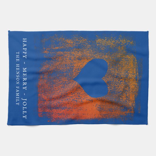 Artistic Blue Heart Zeichnend Familienweihnachtsfe Geschirrtuch (Horizontal)