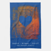 Artistic Blue Heart Zeichnend Familienweihnachtsfe Geschirrtuch (Vertikal)