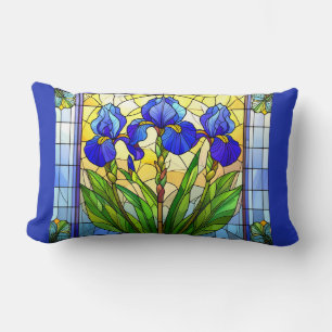 Artistic Blue Iris Floral Lumbar Pillow Lendenkissen
