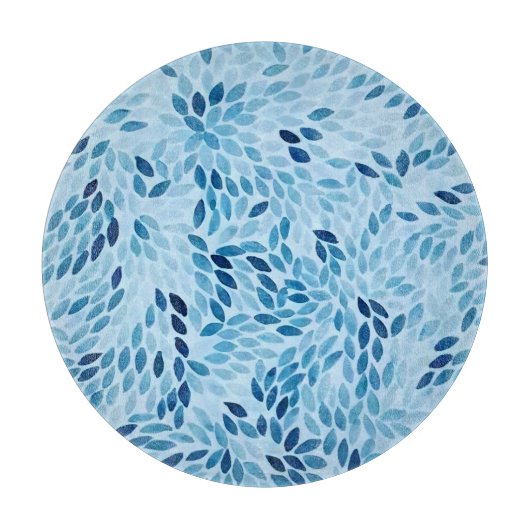 Artistic Blue Mosaic Petals Glass Cutting Board Schneidebrett (Vorderseite)