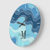 Artistic Blue Ocean Waves Beach Monogram Große Wanduhr (Winkel)