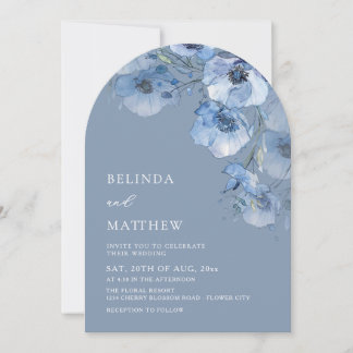 Artistic Blue Watercolor Flowers Casual Wedding Einladung