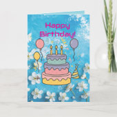 Artistic Blue White Cherry Blossom Birthday Card Karte (Vorderseite)