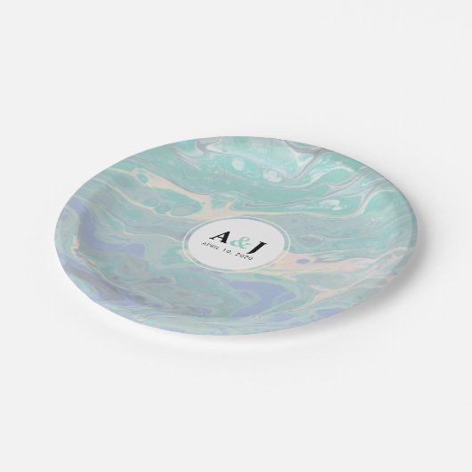 Artistic Boho Mint Marble Party Teller (Schrägansicht)