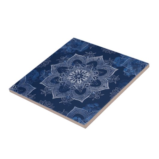 Artistic Boho Navy Blue Mandala Fliese (Seite)