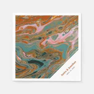 Artistic Boho Orange Marble Custom Napkin Serviette