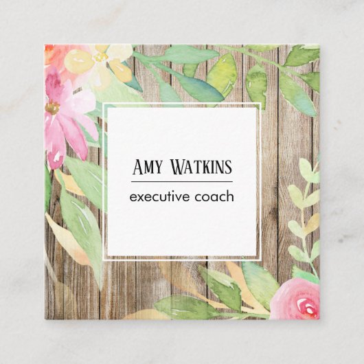 Artistic Boho Wasserfarbe Blume Rustikales Braunho Quadratische Visitenkarte (Vorderseite)