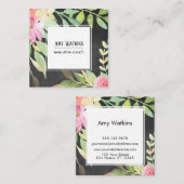 Artistic Boho Wasserfarben-Blume Chalkboard Rückse Quadratische Visitenkarte (Vorne/Hinten)