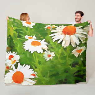 Artistic Bright Colorful White Garden Daisies v4b Fleecedecke