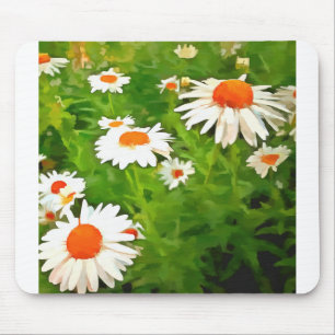 Artistic Bright Colorful White Garden Daisies v4b Mousepad