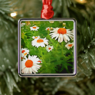 Artistic Bright Colorful White Garden Daisies v4b Ornament Aus Metall