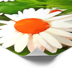 Artistic Bright Colorful White Garden Daisies v4b Poster
