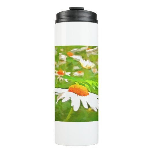 Artistic Bright Colorful White Garden Daisis /5 Thermosbecher (Vorderseite)