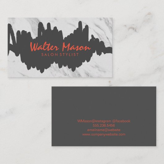 Artistic Brushed Gray Scribble Marble Visitenkarte (Vorne/Hinten)