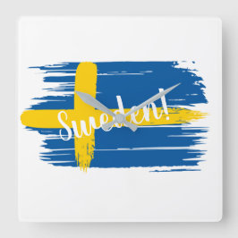 Artistic Brushstroke Sweden Flag Quadratische Wanduhr
