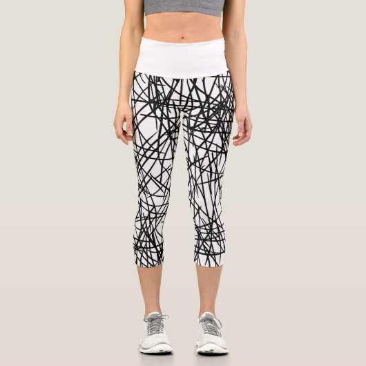 Artistic Chaotic Line Scribble Design 🎨 Capri Leggings (Vorderseite)