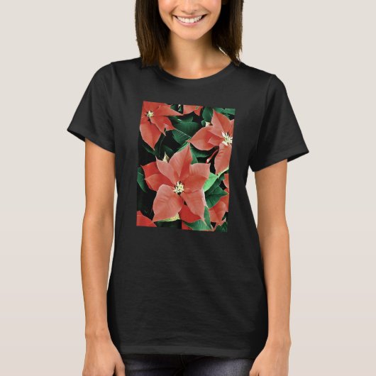 Artistic Christmas Red Poinsettia Flowers T-Shirt (Vorderseite)