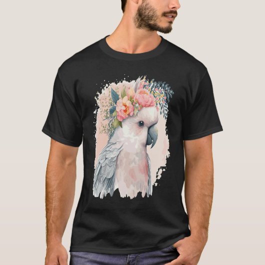 Artistic Cockatoo Parrot Bird Flower Crown Pet Bir T-Shirt (Vorderseite)