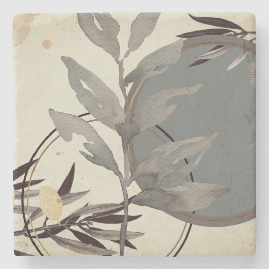 Artistic Earthy Watercolor Zen Botanical Steinuntersetzer (Vorderseite)